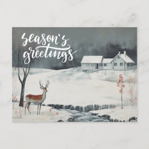 Cartão Postal De Festividades Deer na noite de inverno saudações de Season