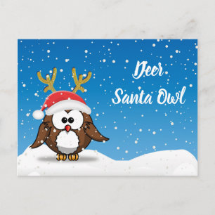 Cartão Postal De Festividades Deer Papai noel Owl