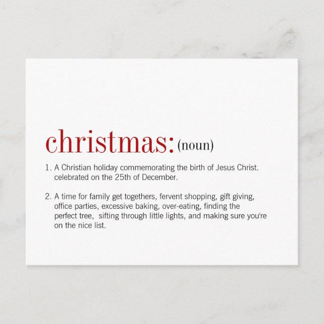 Cartão Postal De Festividades Definição de Natal (Frente)