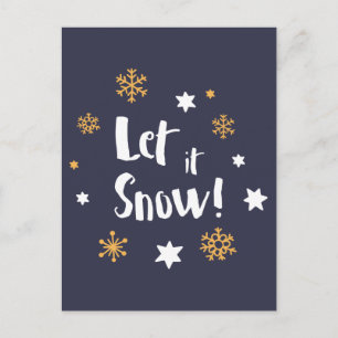 Cartão Postal De Festividades "Deixe-o nevar!" Azul de Natal da Caligrafia