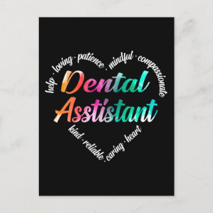 Cartão Postal De Festividades Dental Assistant Heart Word Cloud Watercolor