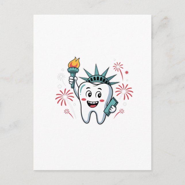 Cartão Postal De Festividades Dental Squad 4 de julho Dentista Engraçado America (Frente)