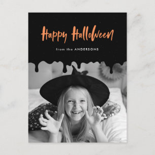 Cartão Postal De Festividades Derrame de sangue Black e Orange Halloween Foto