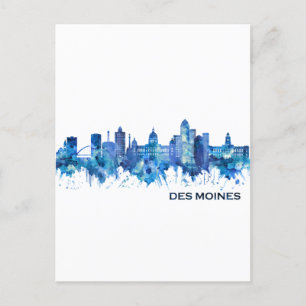 Cartão Postal De Festividades Des Moines Iowa Skyline Blue