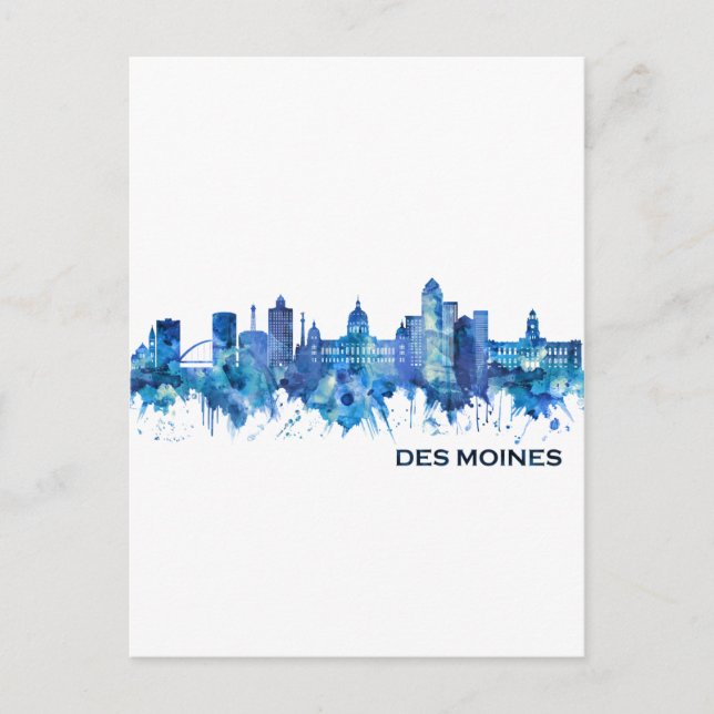 Cartão Postal De Festividades Des Moines Iowa Skyline Blue (Frente)