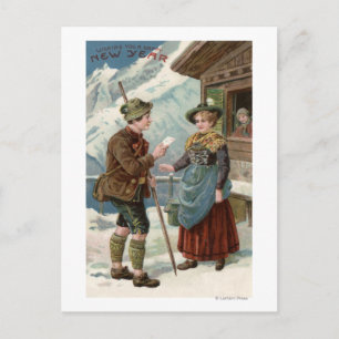 Cartão Postal De Festividades Desejando lhe uma cena nova feliz de YearMountain