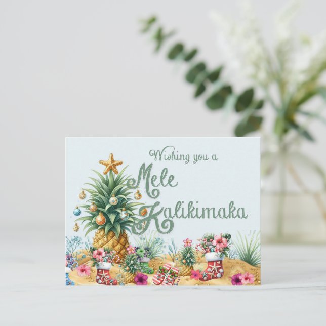 Cartão Postal De Festividades Desejando um Feliz Mele Kalikimaka Card (Em pé/Frente)