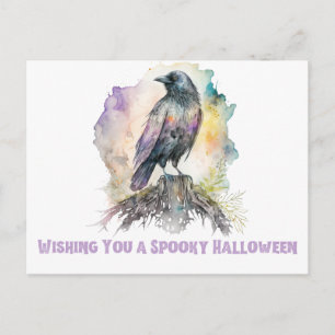 Cartão Postal De Festividades Desejando um Halloween Assustadorador Corvo Hallow