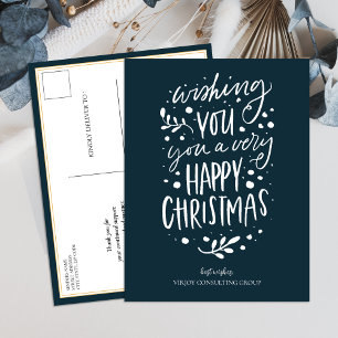 Cartão Postal De Festividades Desejo-Lhe Feliz Natal Blue Script Business