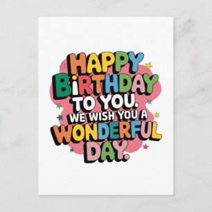 Cartão Postal De Festividades Desejos Coloridos de Aniversário