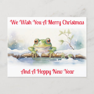 Cartão Postal De Festividades Desejos de Ano Novo de sapo feliz