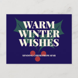 Cartão Postal De Festividades Desejos de Inverno Quente Tipografia de Azevinho
