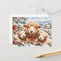 Cartão Postal De Festividades Desejos de Natal Lanudos – Ovelhas & Cordeiros Fes