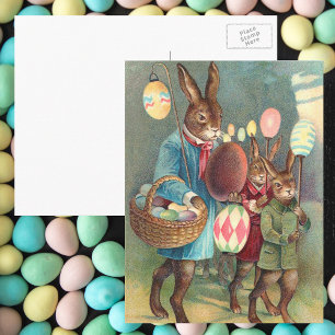 Cartão Postal De Festividades Desejos de Páscoa Vitorianos Antigos com Coelhinho