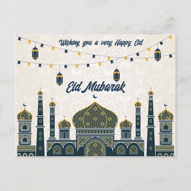 Cartão Postal De Festividades Desejos mais quentes de um abençoado Eid Mubarak (Frente)
