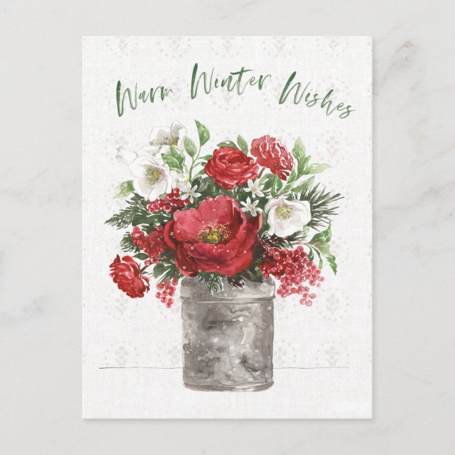 Cartão Postal De Festividades Desejos Quentes de Inverno (Frente)