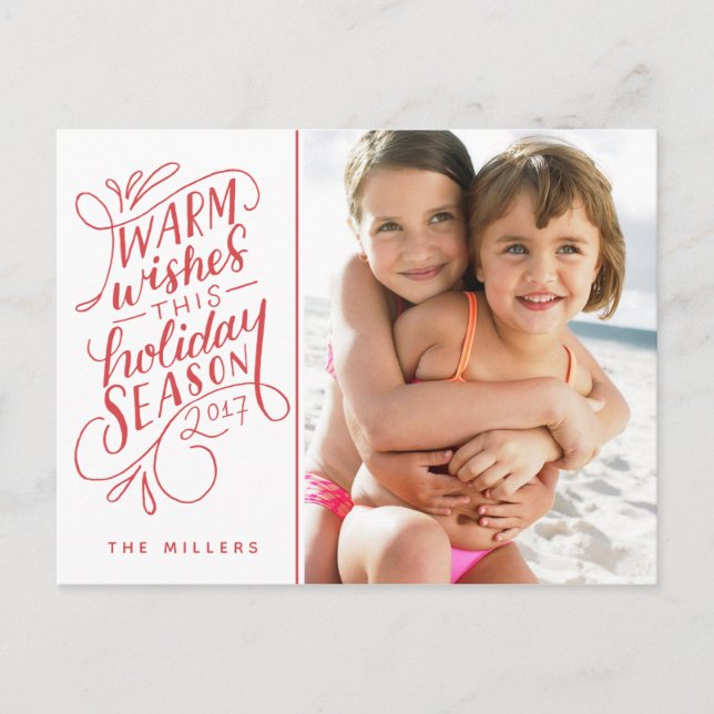 Cartão Postal De Festividades Desejos Quentes Neste Feriado Letra à Mão 1-Foto (Frente)