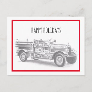 Cartão Postal De Festividades desenho a lápis de caminhão de bombeiros antigo, d