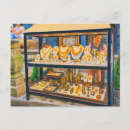 Cartão Postal De Festividades Desenho a pastel da rua do âmbar de Danzig com loj