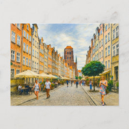Cartão Postal De Festividades Desenho a pastel da Rua Mariacka em Danzig no verã