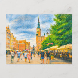 Cartão Postal De Festividades Desenho a pastel do Longo Mercado de Danzig com ig