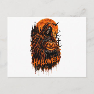 Cartão Postal De Festividades Desenho Assustador de Abóbora da Morte no Hallowee