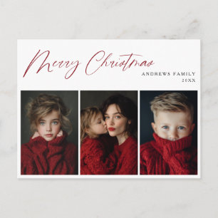 Cartão Postal De Festividades Desenho de Férias de Natal da Foto Três Vermelho