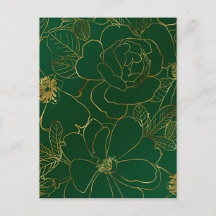 Cartão Postal De Festividades Desenho de linha flexível dos Rosas Dourados verde