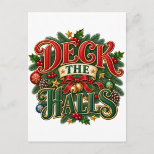 Cartão Postal De Festividades Desenho de Natal Deck the Halls