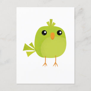 Cartão Postal De Festividades Desenho de Pássaro Verde  