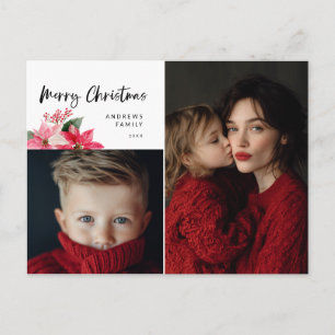 Cartão Postal De Festividades Desenho de Poinsettia de Natal em Aquarela