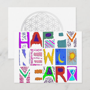 Cartão Postal De Festividades Desenho de texto abstrato "Feliz Ano Novo"