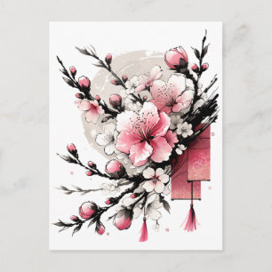 Cartão Postal De Festividades Desenho de Tinta do Feliz ano novo Hoa Dao