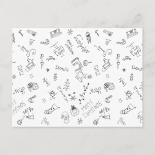 Cartão Postal De Festividades desenho divertido de natal preto e branco