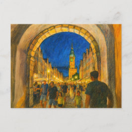 Cartão Postal De Festividades Desenho em pastel da vista do portão da cidade de 