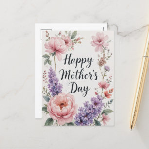 Cartão Postal De Festividades Desenho Floral do Dia de as mães de Rosa e Lavanda