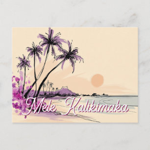 Cartão Postal De Festividades Desenho Floral do Havaí Mele Kalikimaka