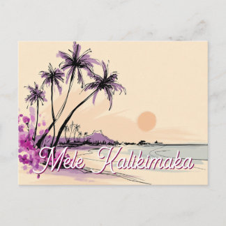 Cartão Postal De Festividades Desenho Floral do Havaí Mele Kalikimaka