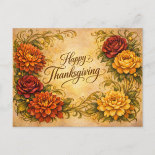 Cartão Postal De Festividades Desenho Floral Elegante de Ação de Graças em Estil