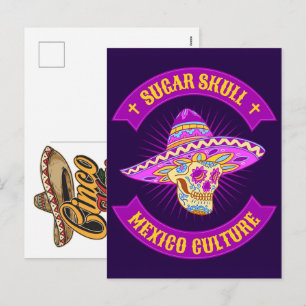 Cartão Postal De Festividades desenho-ilustração-camisa-crânio-açúcar-mexicano_