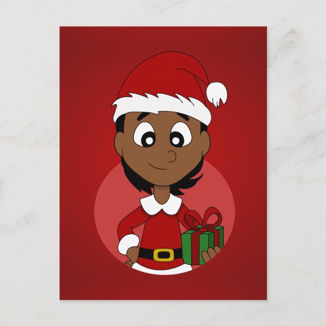 Cartão Postal De Festividades Desenhos animados da menina do Natal (Frente)