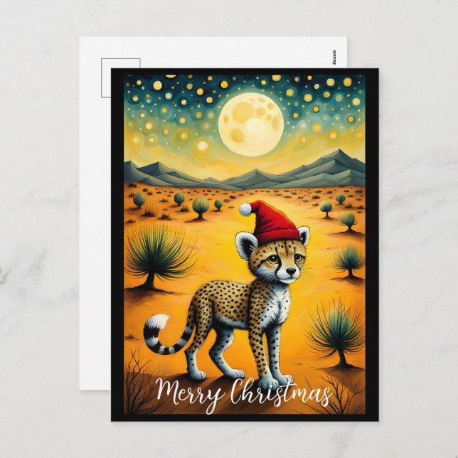 Cartão Postal De Festividades Desert Cute Baby Cheetah Natal (Frente/Verso)