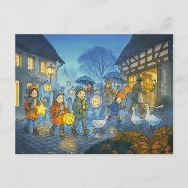 Cartão Postal De Festividades Desfile de Lanterna para o Dia da Rua Martins (Frente)