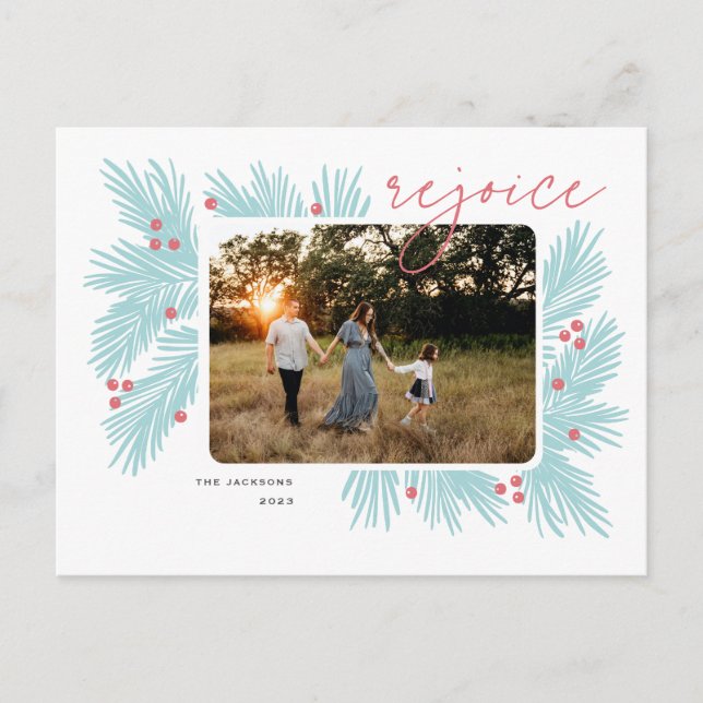 Cartão Postal De Festividades Desfrute dos ramos e bagas das árvores de Natal (Frente)