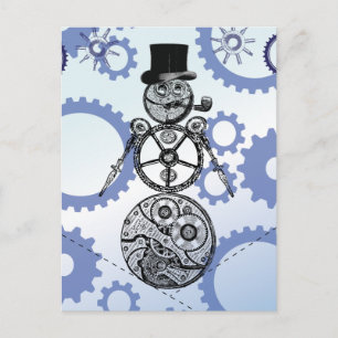 Cartão Postal De Festividades Design de Férias de Boneco de Neve Steampunk