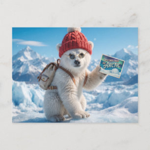 Cartão Postal De Festividades Design de Filhote de Urso Polar com Touca e Óculos