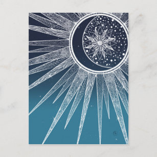 Cartão Postal De Festividades Design de Gradiente Azul Mandala
