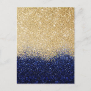 Cartão Postal De Festividades Design de luxo de Ombre Dourado e azul com brilho