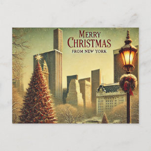 Cartão Postal De Festividades Design de Natal de Nova Iorque Nostálgica