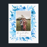 Cartão Postal De Festividades design de Natal floral azul abstrato feliz<br><div class="desc">design de Natal floral azul feliz abstrato</div>